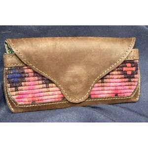 Handmade Leather Eyeglasses Case Boho Woven Textile Artisan Folk Snap Closure